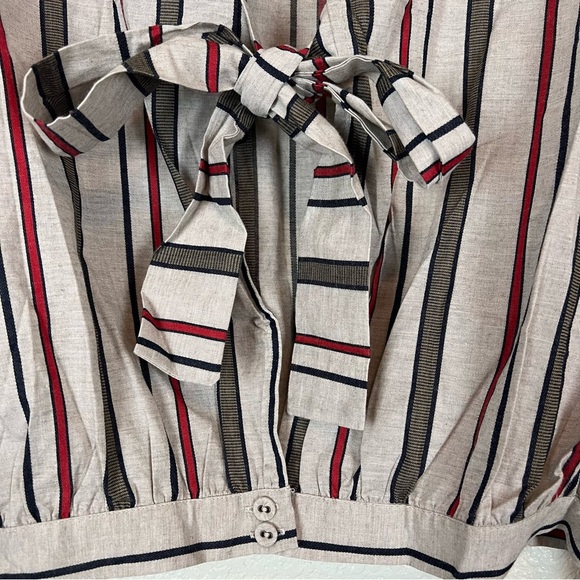 JOA Los Angeles Womens Crop Top Tan Stripped Long Sleeve Open Back Ties Large - Picture 5 of 8